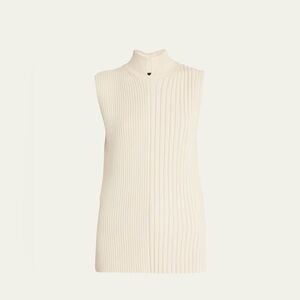 Theory Mix Stitch Shell Sweater Cream Cotton Cashmere Sleeveless Pullover